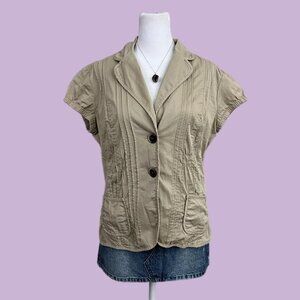 beige y2k short sleeve blazer jacket top office siren downtown it girl elevated